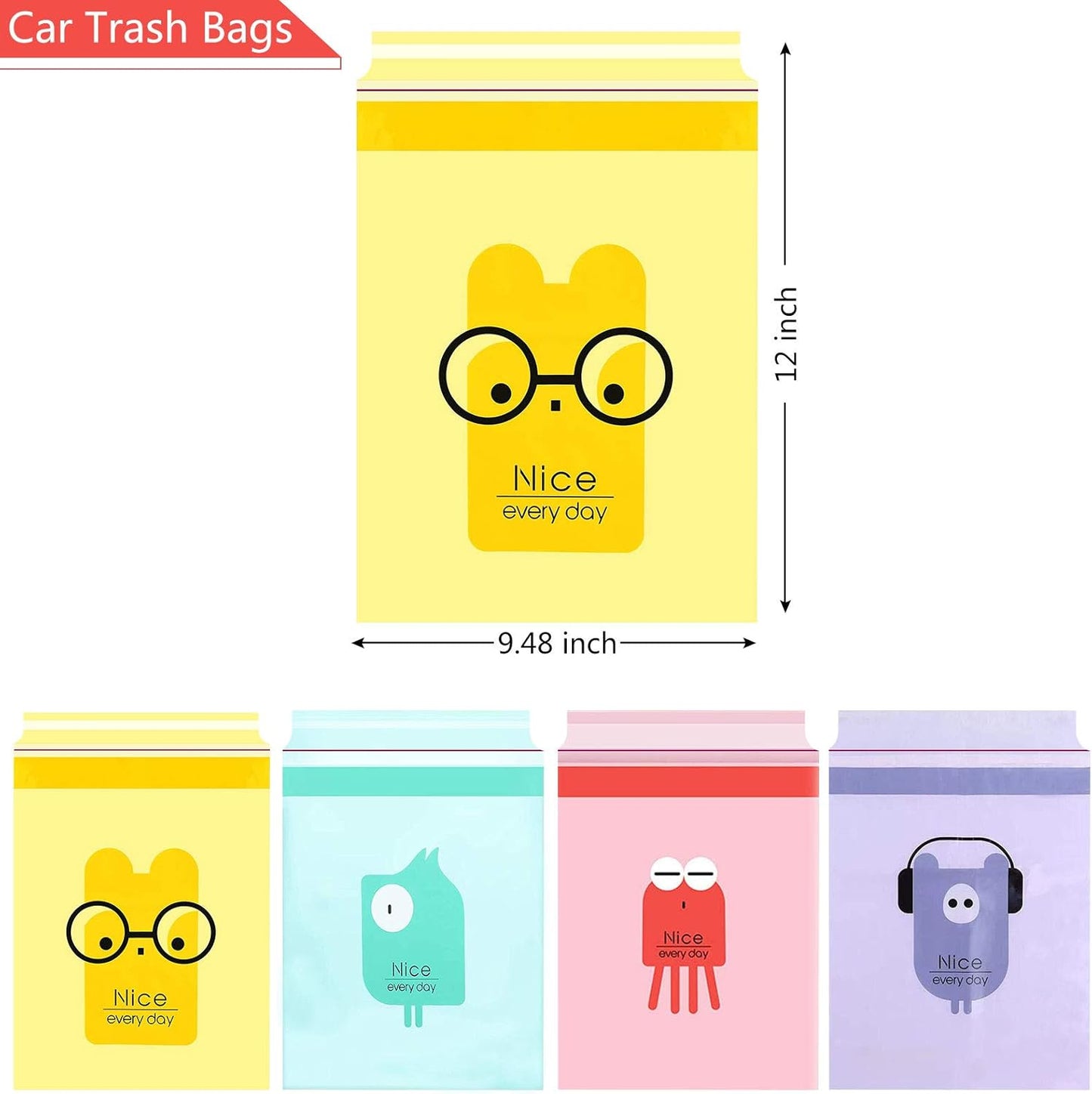Car Trash Bags, 60PCS Easy Stick-On Disposable Portable Car Garbage Bags, Durable Waterproof Kitchen Trash Bag, Leak Proof Vomit Trash Bag Suitable for Cars, Bedrooms, Bathrooms, Offices 13