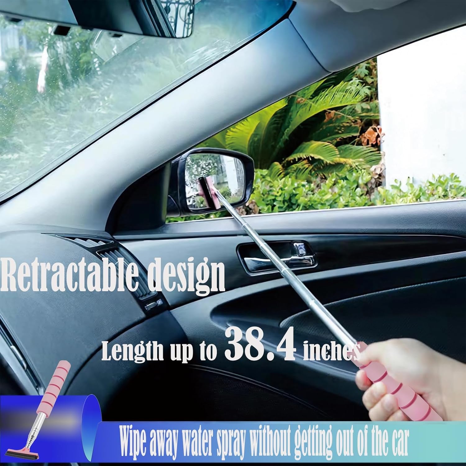 Retractable Car Side Mirror Squeegee - 3 Pack Portable Telescopic Rearview Wiper, Auto Glass Long Handle Cleaning Tool for All Vehicles