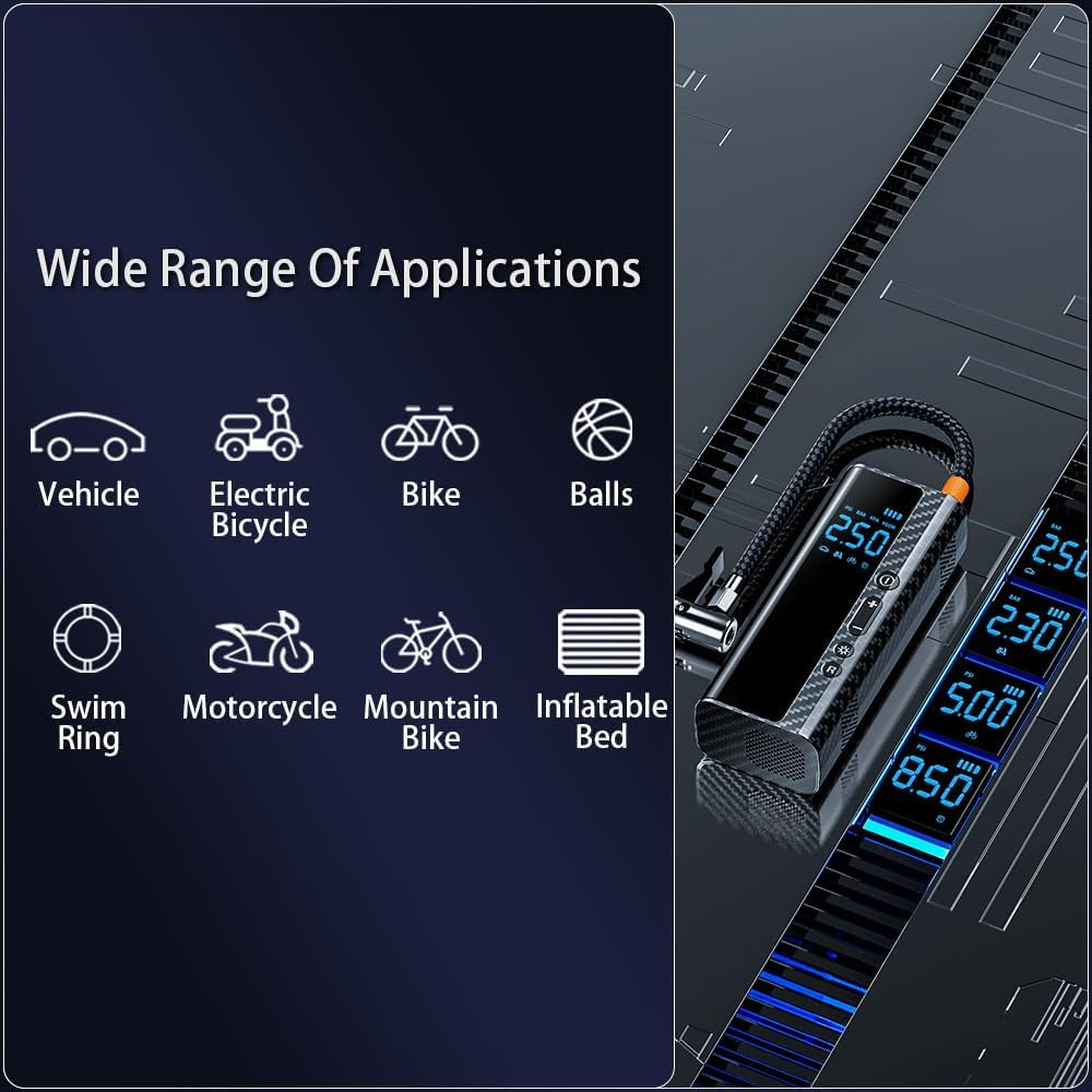 Tire Inflator Portable Air Compressor Multipurpose Air Pump Cordless 150 PSI Auto Shut-Off 7500Mah Battery & 12V DC Dual Power W/Accurate Digital Pressure Gauge LCD Screen LED Emergency Light