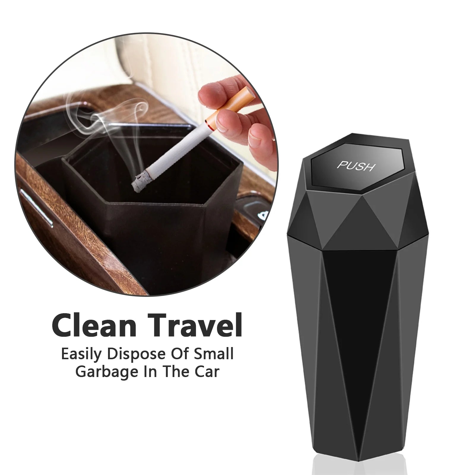 Car Trash Can with Lid Car Dustbin Diamond Design, 7 Inches Leakproof Vehicle Auto Trash Bin, Waterproof and Dustproof Mini Garbage Bin Fits Cup Holder, Small Portable Auto Parts (2 Pcs)