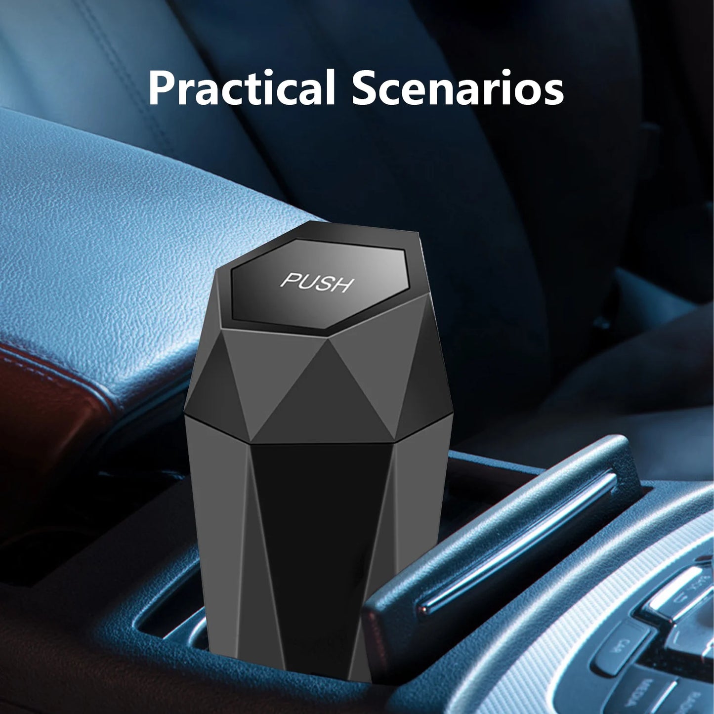 Car Trash Can with Lid Car Dustbin Diamond Design, 7 Inches Leakproof Vehicle Auto Trash Bin, Waterproof and Dustproof Mini Garbage Bin Fits Cup Holder, Small Portable Auto Parts (2 Pcs)