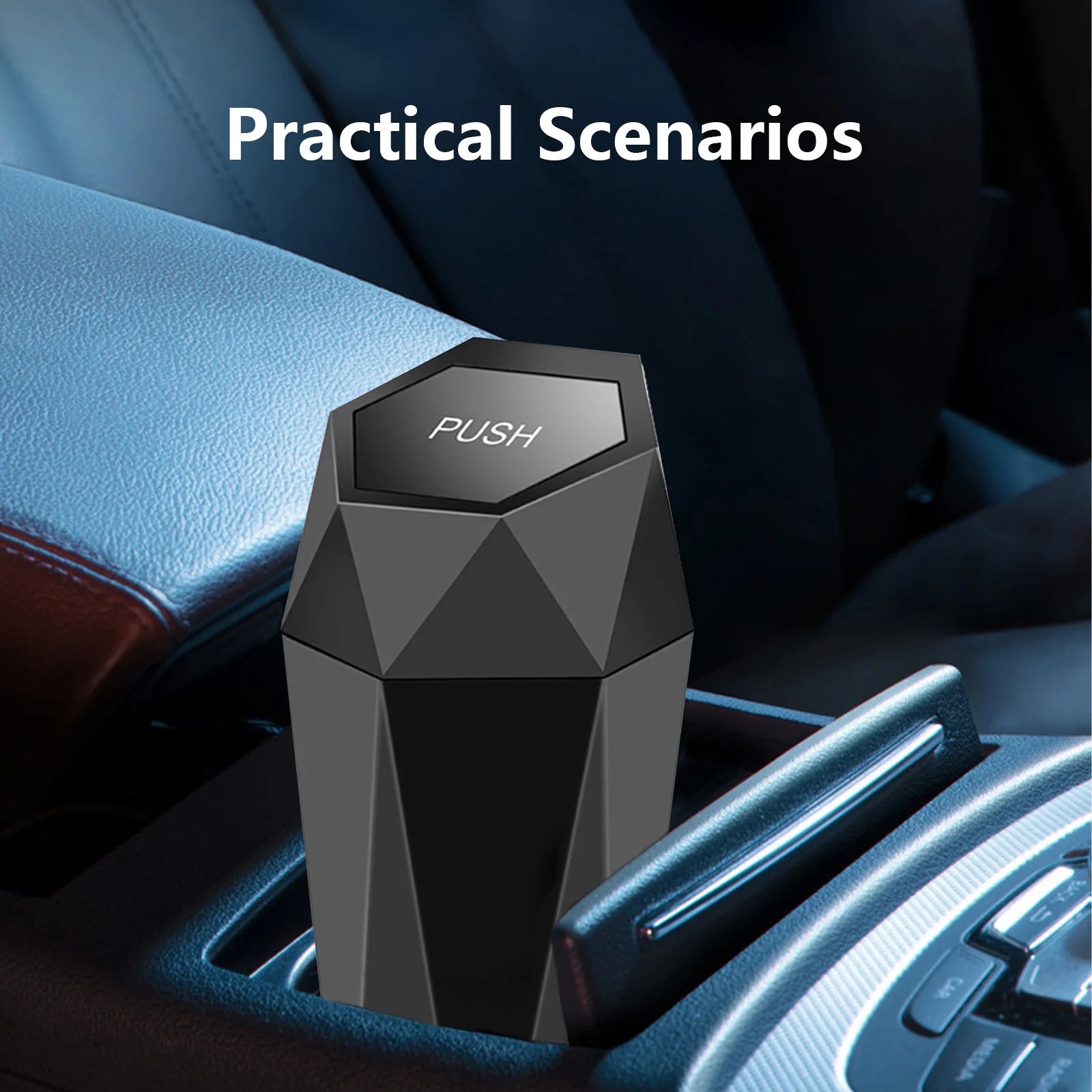 Car Trash Can with Lid Car Dustbin Diamond Design, 7 Inches Leakproof Vehicle Auto Trash Bin, Waterproof and Dustproof Mini Garbage Bin Fits Cup Holder, Small Portable Auto Parts (2 Pcs)