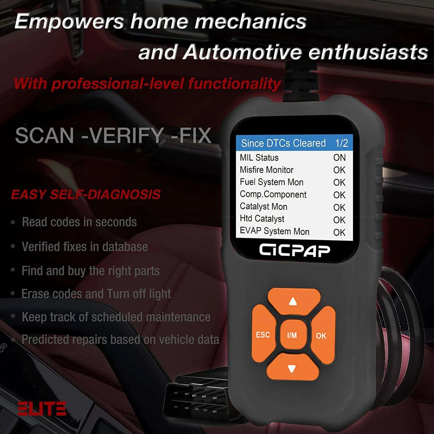 Car OBD2 Scanner Code Reader, Engine Fault Car Diagnostic Tool for Quick Error Code Detection, Enhanced Diagnostic Scan Tool with Code Reading Function - Elite Edition