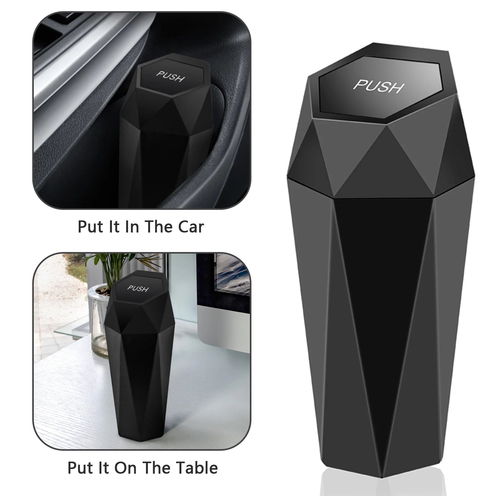Car Trash Can with Lid Car Dustbin Diamond Design, 7 Inches Leakproof Vehicle Auto Trash Bin, Waterproof and Dustproof Mini Garbage Bin Fits Cup Holder, Small Portable Auto Parts (2 Pcs)