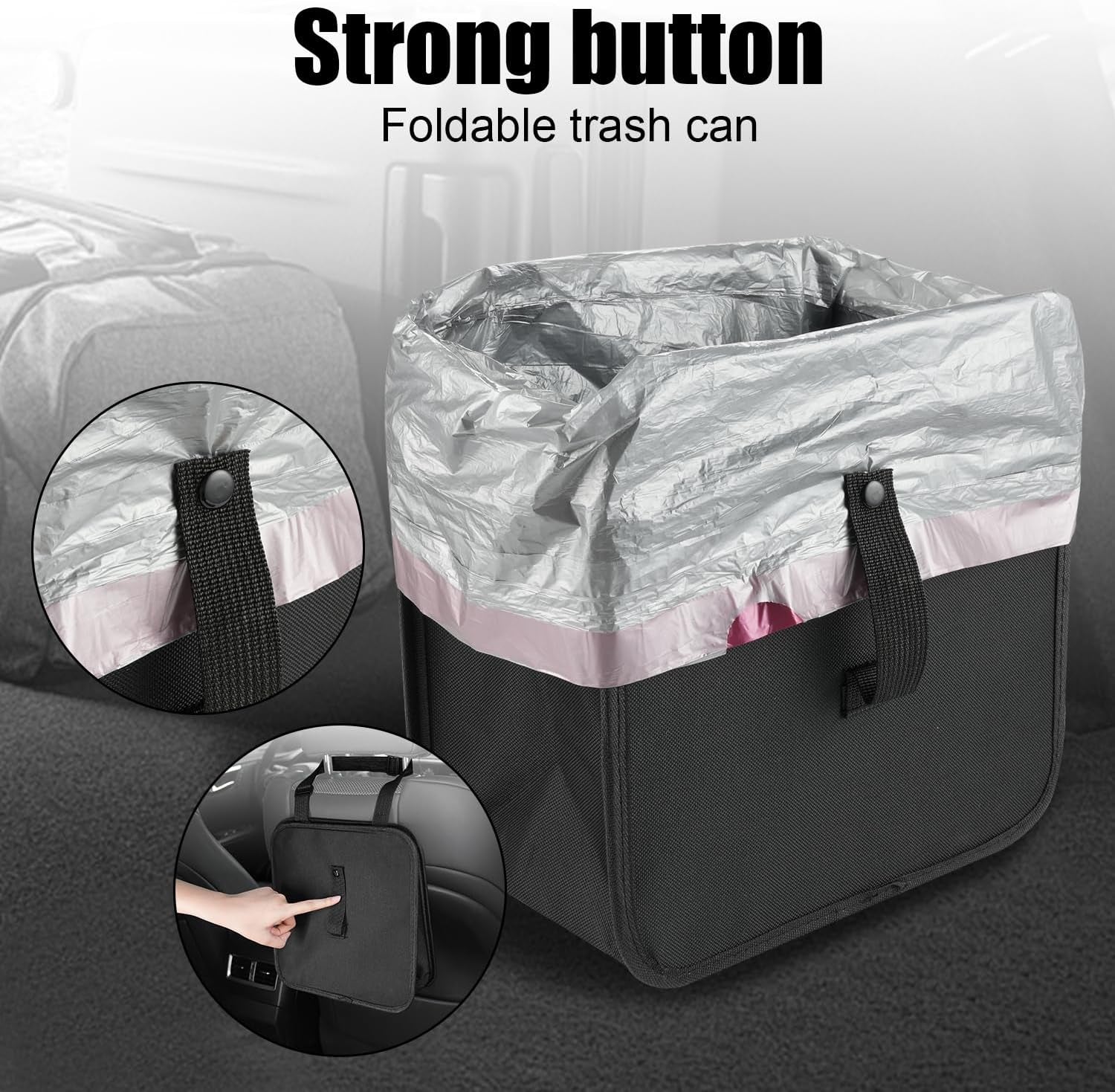 Foldable Car Trash Can, Collapsible Garbage Bag for Car, Hanging Waterproof Leakproof Trash Can Storage Bag, Automotive Interior Accessories, Multifunctional Car Storage Bag (3 Gallon)