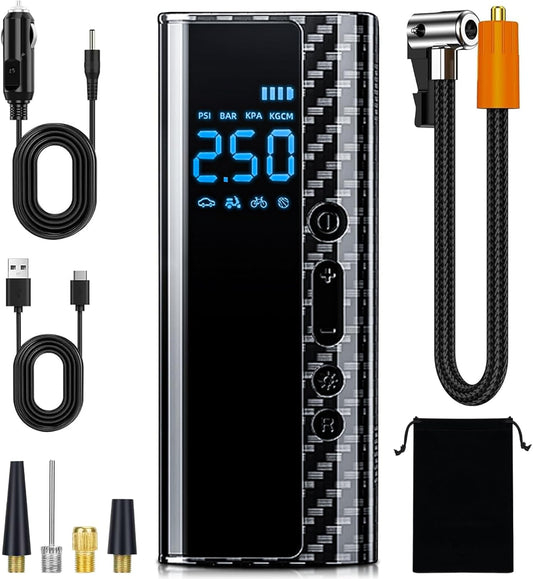 Tire Inflator Portable Air Compressor Multipurpose Air Pump Cordless 150 PSI Auto Shut-Off 7500Mah Battery & 12V DC Dual Power W/Accurate Digital Pressure Gauge LCD Screen LED Emergency Light