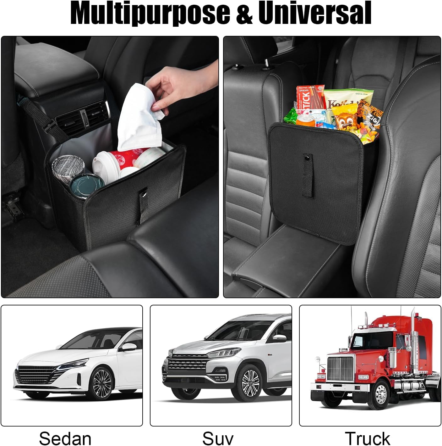 Foldable Car Trash Can, Collapsible Garbage Bag for Car, Hanging Waterproof Leakproof Trash Can Storage Bag, Automotive Interior Accessories, Multifunctional Car Storage Bag (3 Gallon)