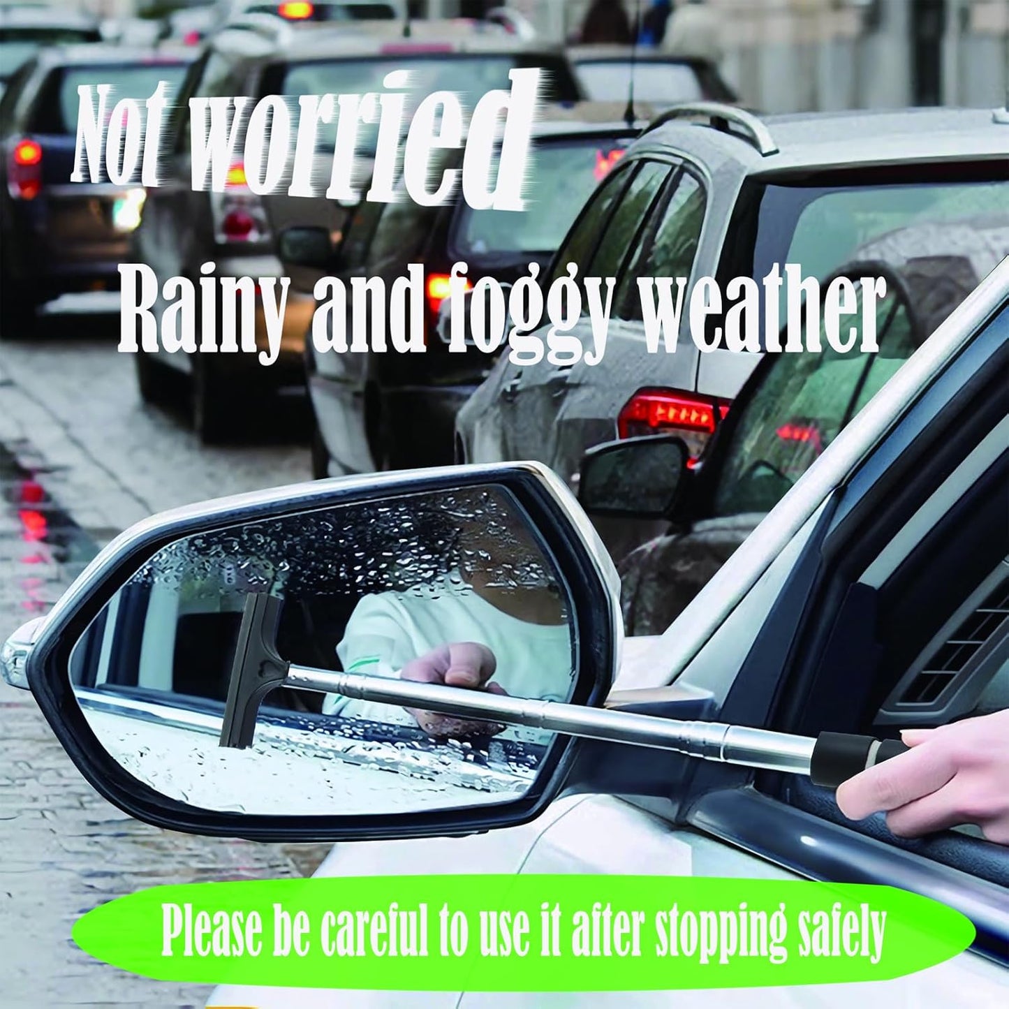 Retractable Car Side Mirror Squeegee - 3 Pack Portable Telescopic Rearview Wiper, Auto Glass Long Handle Cleaning Tool for All Vehicles