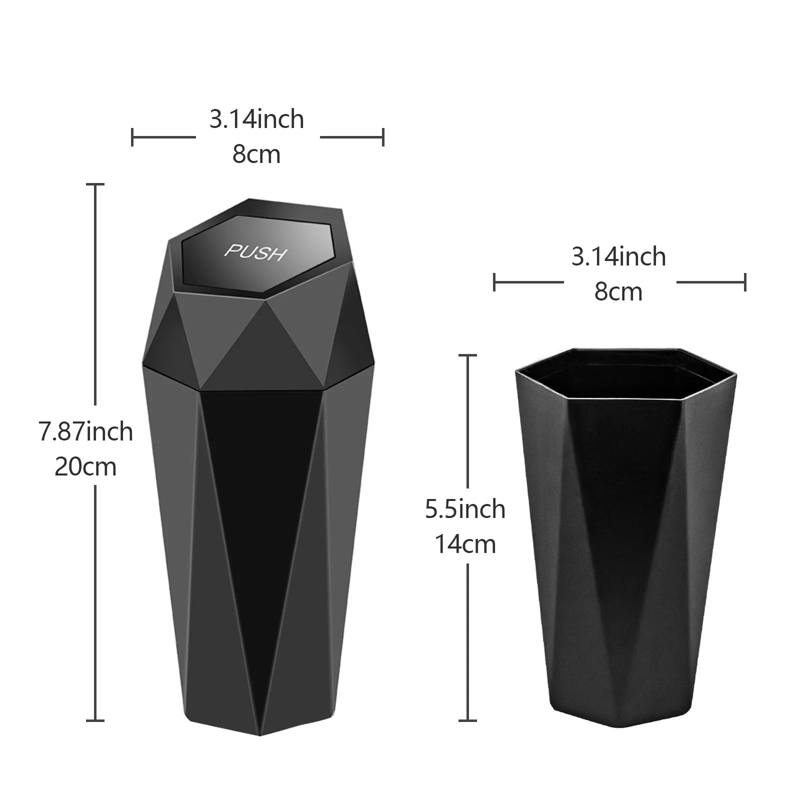 Car Trash Can with Lid Car Dustbin Diamond Design, 7 Inches Leakproof Vehicle Auto Trash Bin, Waterproof and Dustproof Mini Garbage Bin Fits Cup Holder, Small Portable Auto Parts (2 Pcs)