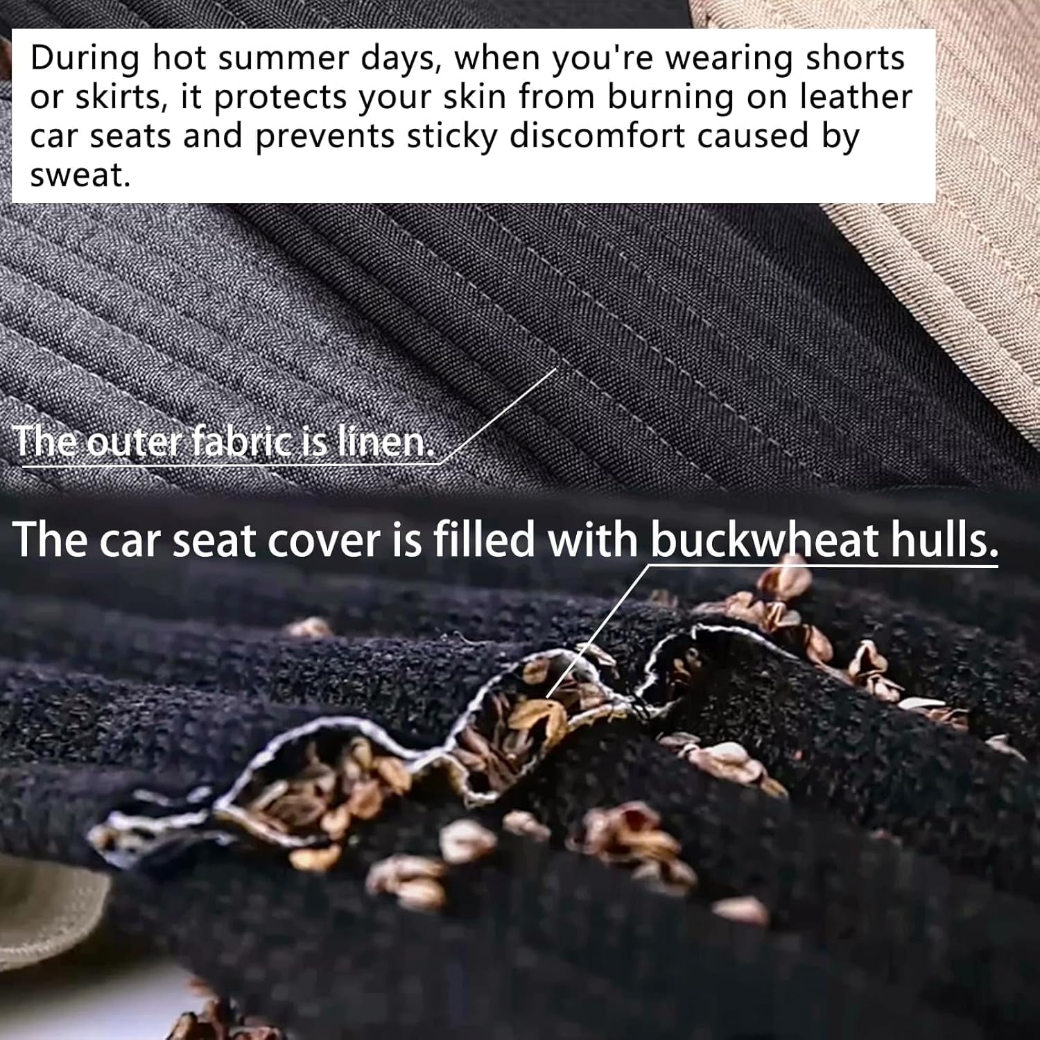 Black Car Seat Covers,Buckwheat Hulls Car Seat Cushion,Truck Seat Covers,Compatible Sedan SUV Van Mpv,Car Seat Pads,Bottom Seat Covers for Cars[Black Front Seat]