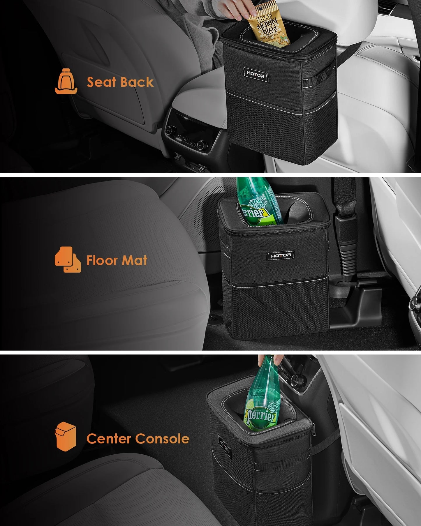 Car Trash Can with Lid, Leak-Proof Car Garbage Can with Mesh Pockets, Car Accessories