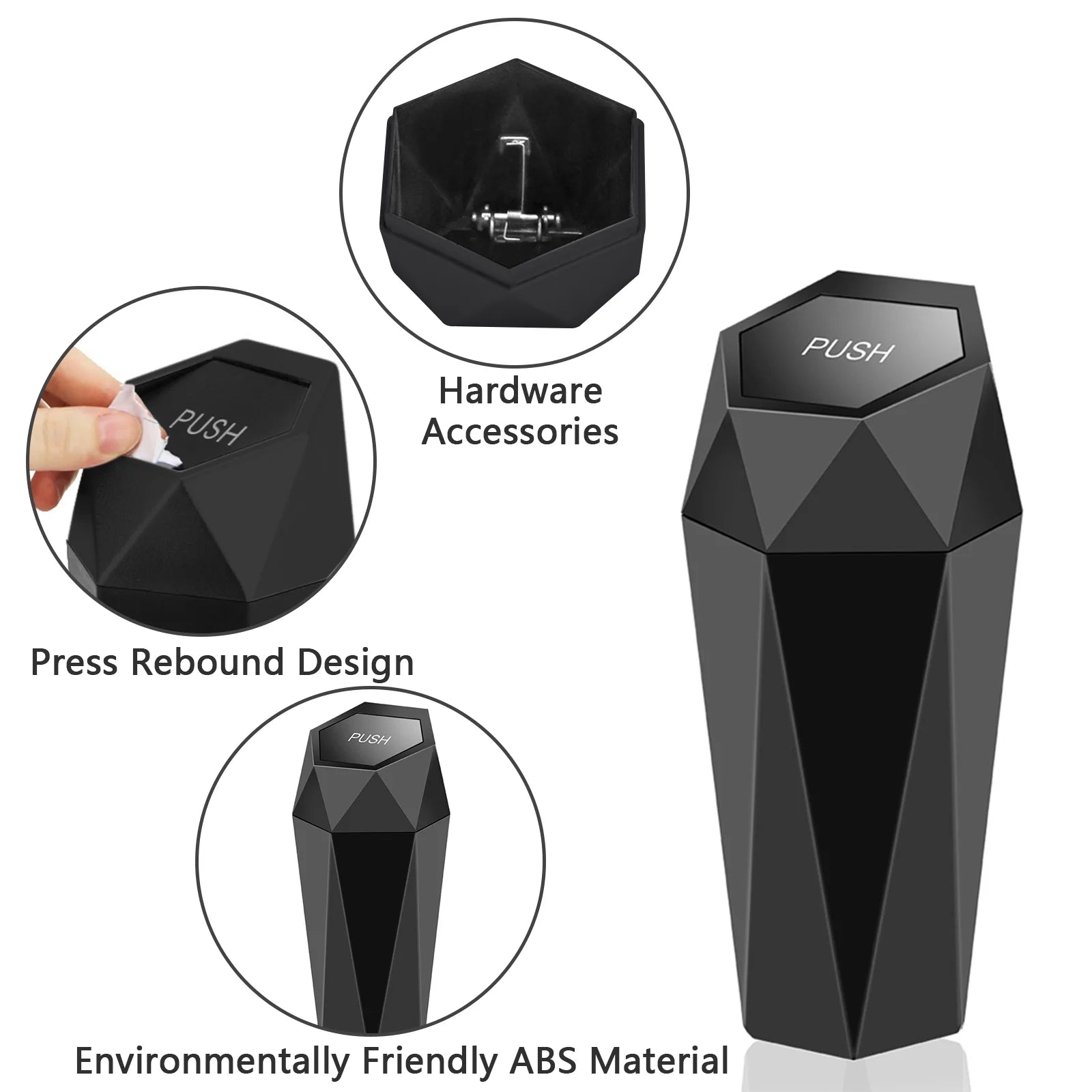 Car Trash Can with Lid Car Dustbin Diamond Design, 7 Inches Leakproof Vehicle Auto Trash Bin, Waterproof and Dustproof Mini Garbage Bin Fits Cup Holder, Small Portable Auto Parts (2 Pcs)