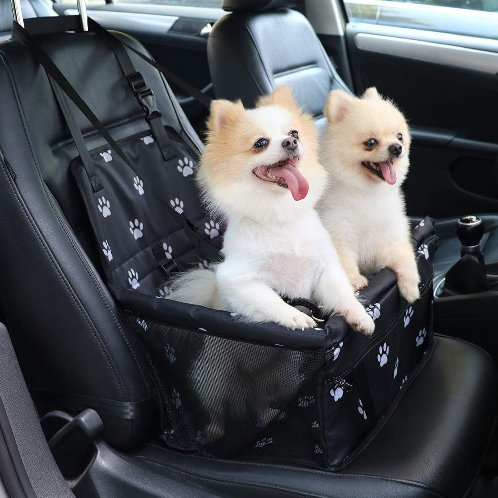 Pet Reinforce Car Booster Seat for Dog Cat Portable and Breathable Bag with Seat Belt Dog Carrier Safety Stable for Travel Look Out,With Clip on Leash with PVC Tube (Foot)