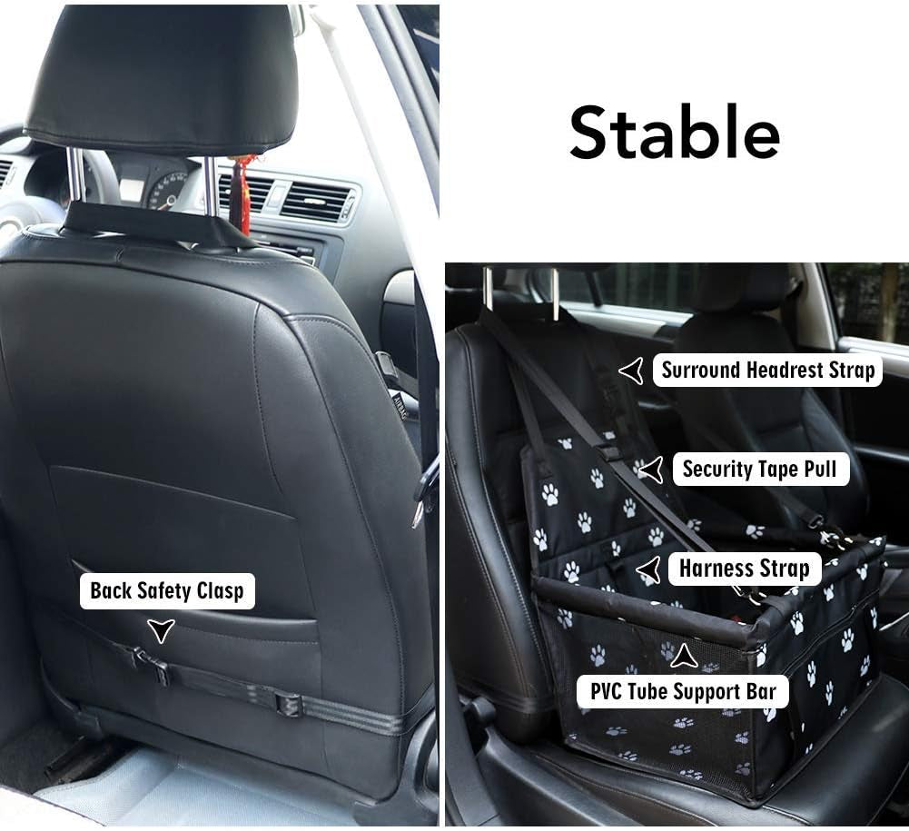Pet Reinforce Car Booster Seat for Dog Cat Portable and Breathable Bag with Seat Belt Dog Carrier Safety Stable for Travel Look Out,With Clip on Leash with PVC Tube (Foot)