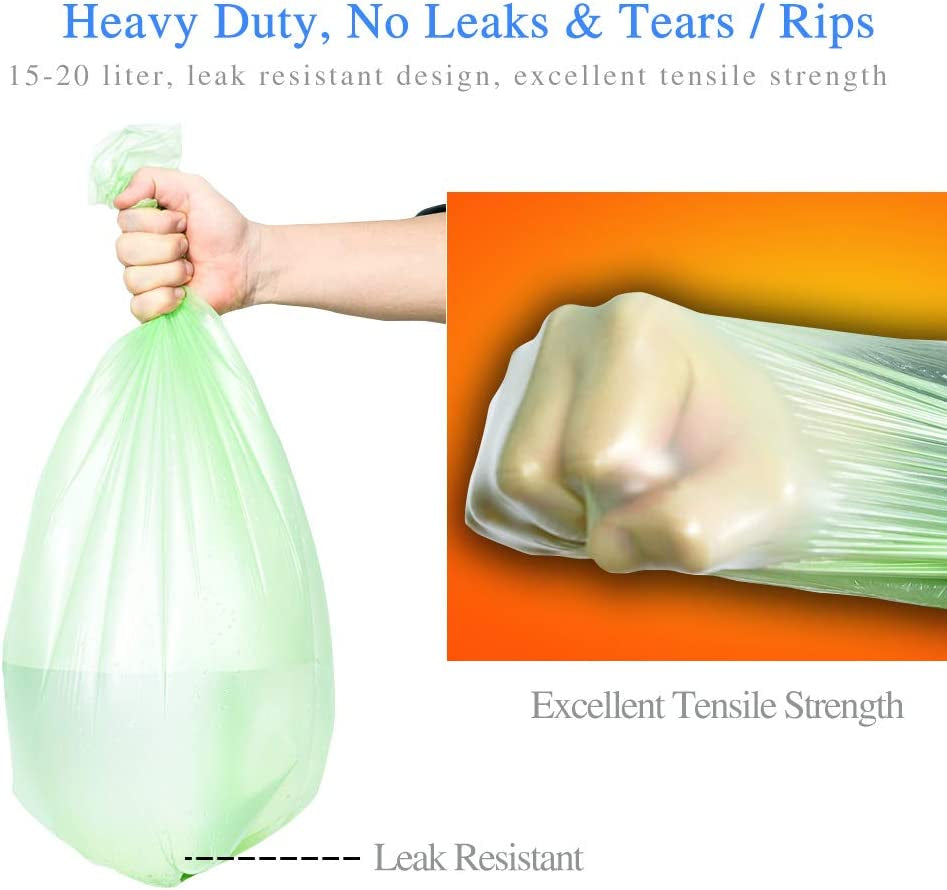 Trash Bags 4 Gallon, Biodegradable Small Garbage Bags Strong Tear & Leak Resistant, Recycled & Unscented Trash Bags for Kitchen, Bathroom, Office, Restroom, Car, Green, 60 Counts