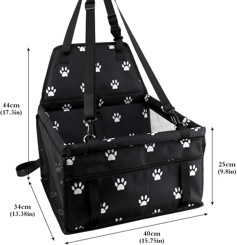 Pet Reinforce Car Booster Seat for Dog Cat Portable and Breathable Bag with Seat Belt Dog Carrier Safety Stable for Travel Look Out,With Clip on Leash with PVC Tube (Foot)