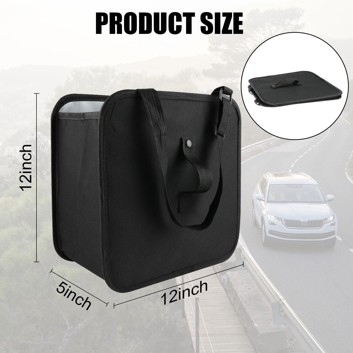 Foldable Car Trash Can, Collapsible Garbage Bag for Car, Hanging Waterproof Leakproof Trash Can Storage Bag, Automotive Interior Accessories, Multifunctional Car Storage Bag (3 Gallon)