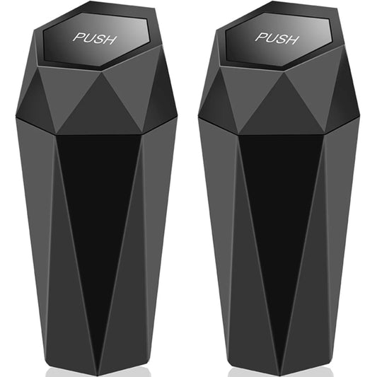 Car Trash Can with Lid Car Dustbin Diamond Design, 7 Inches Leakproof Vehicle Auto Trash Bin, Waterproof and Dustproof Mini Garbage Bin Fits Cup Holder, Small Portable Auto Parts (2 Pcs)