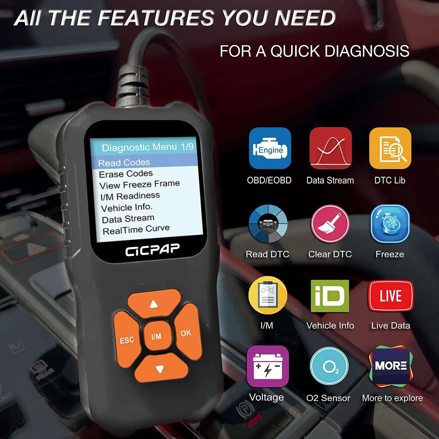 Car OBD2 Scanner Code Reader, Engine Fault Car Diagnostic Tool for Quick Error Code Detection, Enhanced Diagnostic Scan Tool with Code Reading Function - Elite Edition