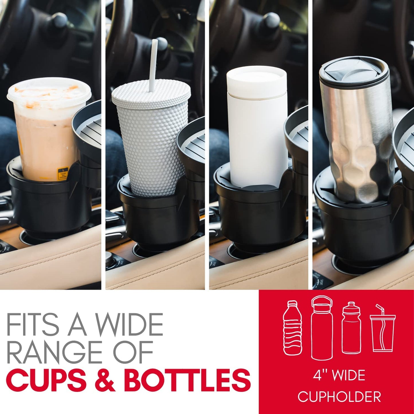 Car Cup Holder Tray and Cup Holder Expander with Phone Slot - Enjoy Your Meal - 9" Food Tray Table and Drink Holder for Yeti, Hydroflask, Etc.