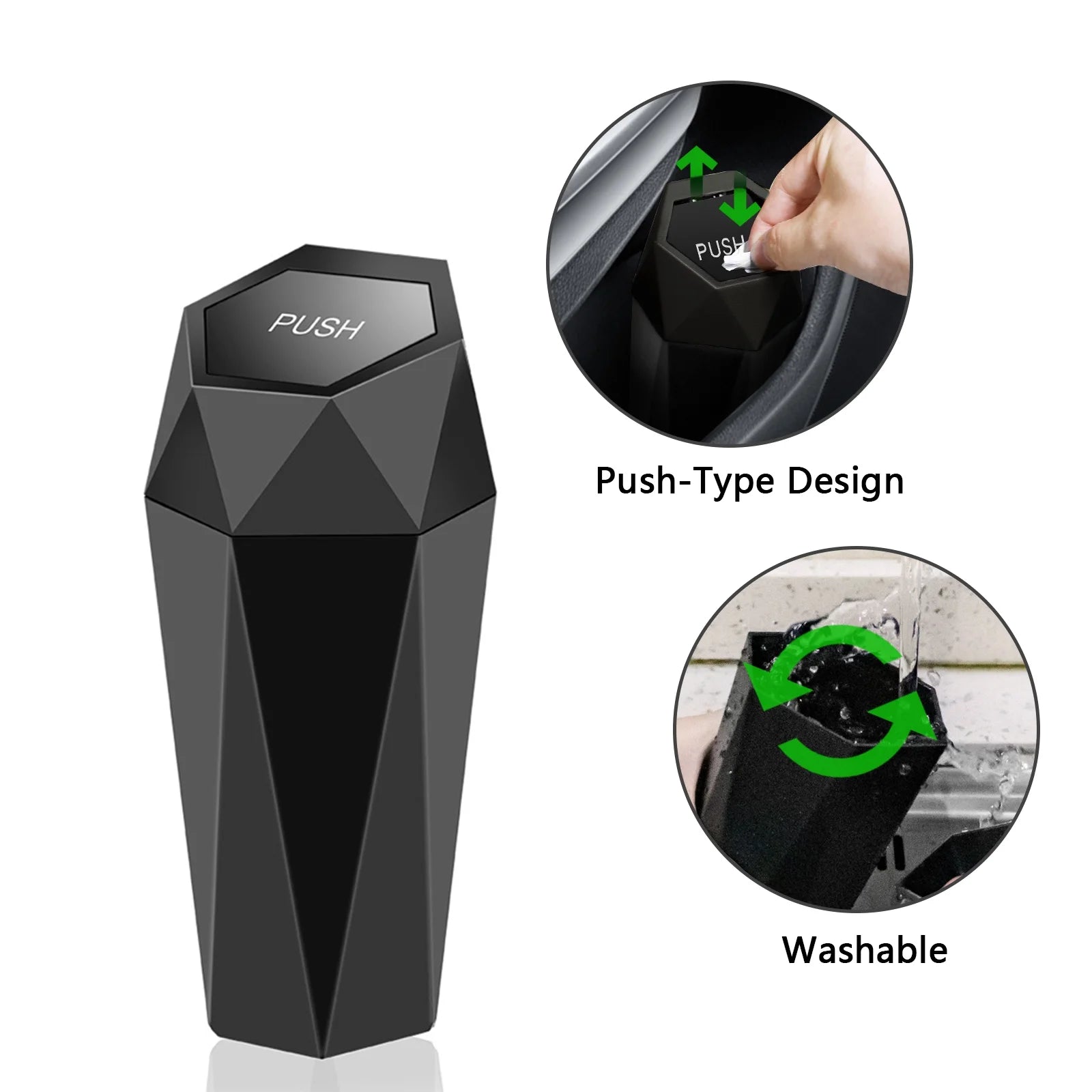 Car Trash Can with Lid Car Dustbin Diamond Design, 7 Inches Leakproof Vehicle Auto Trash Bin, Waterproof and Dustproof Mini Garbage Bin Fits Cup Holder, Small Portable Auto Parts (2 Pcs)