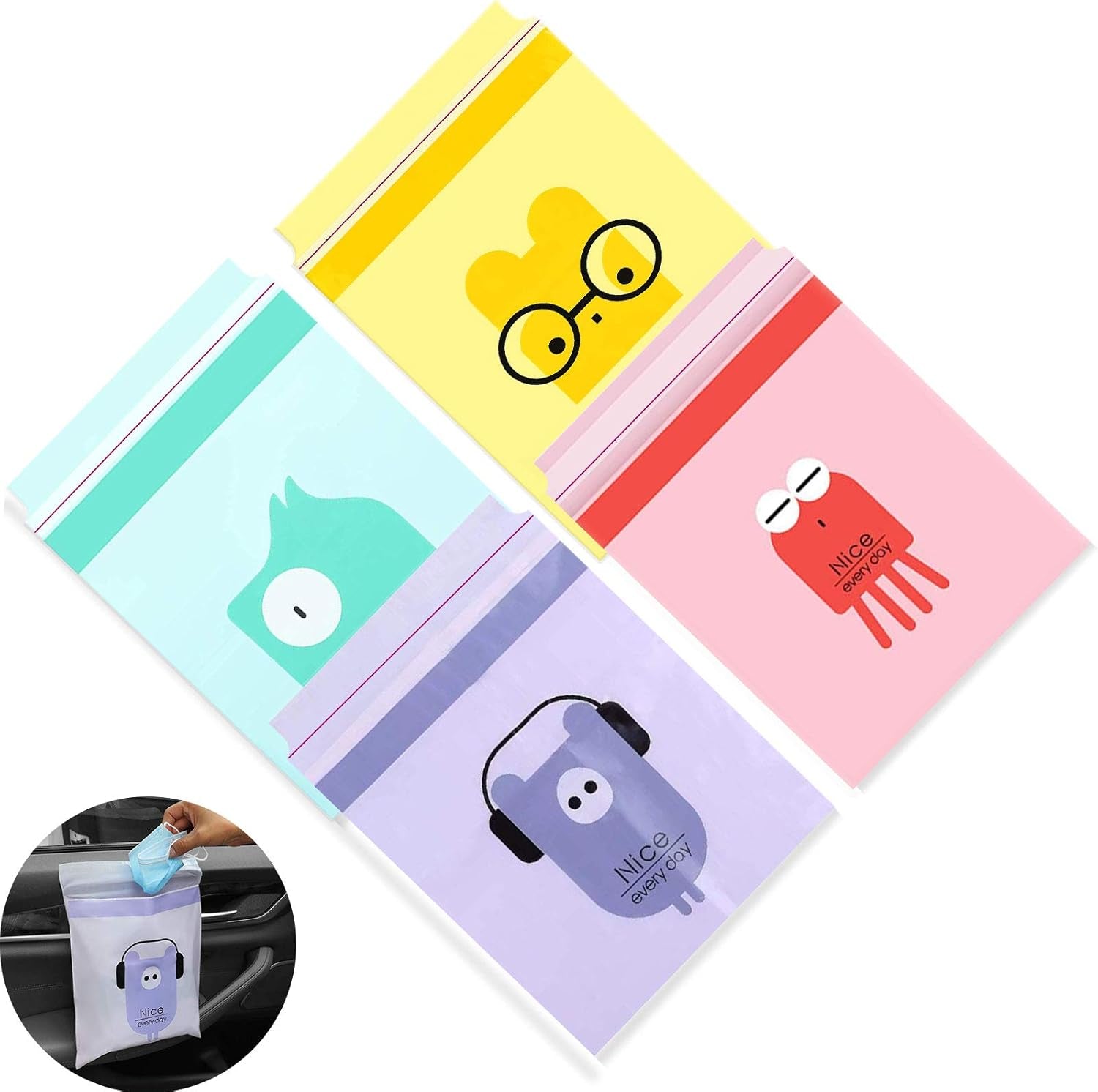 Car Trash Bags, 60PCS Easy Stick-On Disposable Portable Car Garbage Bags, Durable Waterproof Kitchen Trash Bag, Leak Proof Vomit Trash Bag Suitable for Cars, Bedrooms, Bathrooms, Offices 13