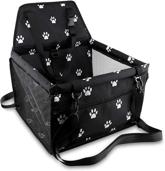 Pet Reinforce Car Booster Seat for Dog Cat Portable and Breathable Bag with Seat Belt Dog Carrier Safety Stable for Travel Look Out,With Clip on Leash with PVC Tube (Foot)