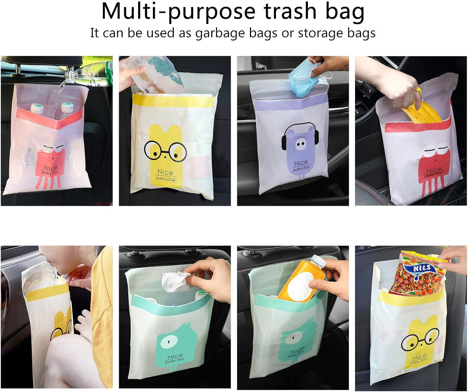 Car Trash Bags, 60PCS Easy Stick-On Disposable Portable Car Garbage Bags, Durable Waterproof Kitchen Trash Bag, Leak Proof Vomit Trash Bag Suitable for Cars, Bedrooms, Bathrooms, Offices 13