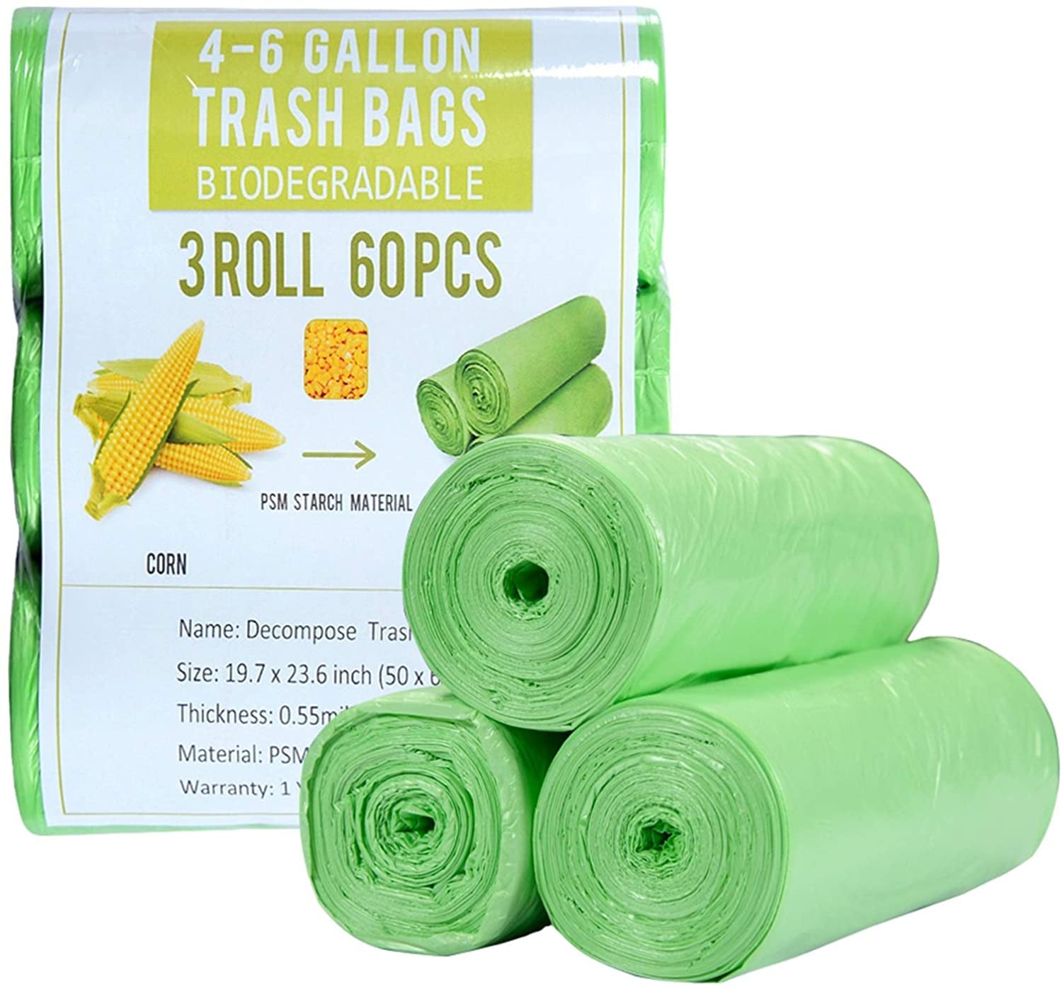 Trash Bags 4 Gallon, Biodegradable Small Garbage Bags Strong Tear & Leak Resistant, Recycled & Unscented Trash Bags for Kitchen, Bathroom, Office, Restroom, Car, Green, 60 Counts
