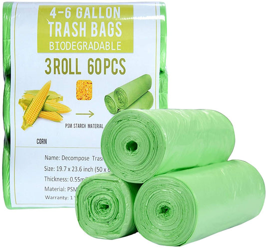 Trash Bags 4 Gallon, Biodegradable Small Garbage Bags Strong Tear & Leak Resistant, Recycled & Unscented Trash Bags for Kitchen, Bathroom, Office, Restroom, Car, Green, 60 Counts