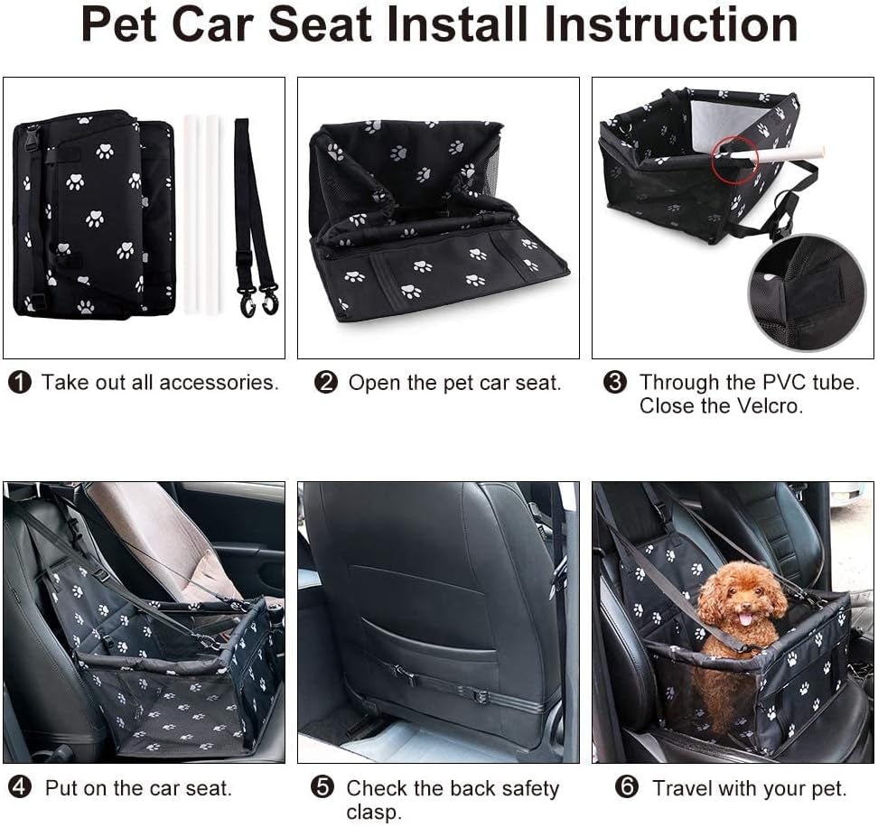 Pet Reinforce Car Booster Seat for Dog Cat Portable and Breathable Bag with Seat Belt Dog Carrier Safety Stable for Travel Look Out,With Clip on Leash with PVC Tube (Foot)