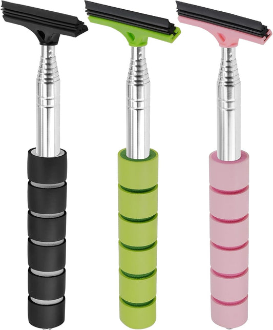 Retractable Car Side Mirror Squeegee - 3 Pack Portable Telescopic Rearview Wiper, Auto Glass Long Handle Cleaning Tool for All Vehicles