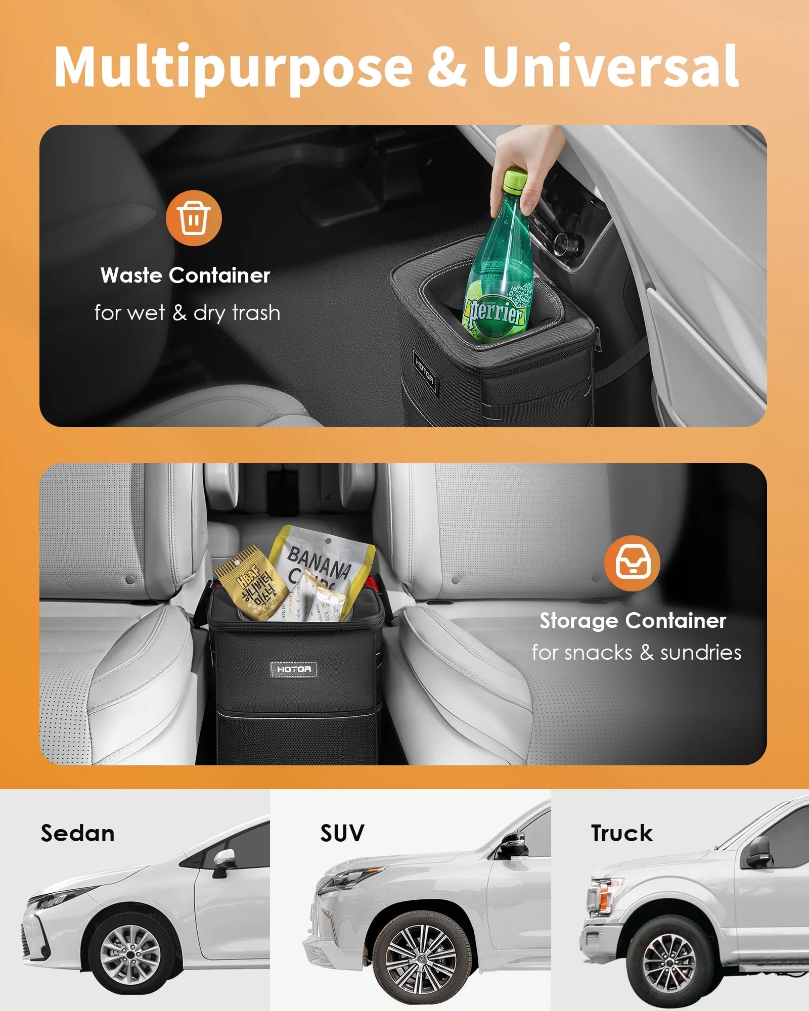 Car Trash Can with Lid, Leak-Proof Car Garbage Can with Mesh Pockets, Car Accessories